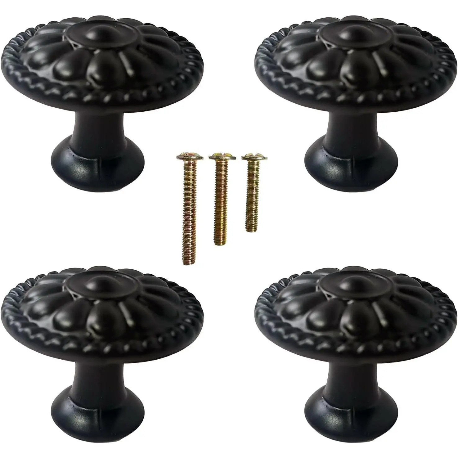 4 Pack of Matte Black Kitchen Cabinet Knobs Pulls, Matte Round  Dresser Handles Drawer Knobs for Modern  Furniture Door, Victorian Floral