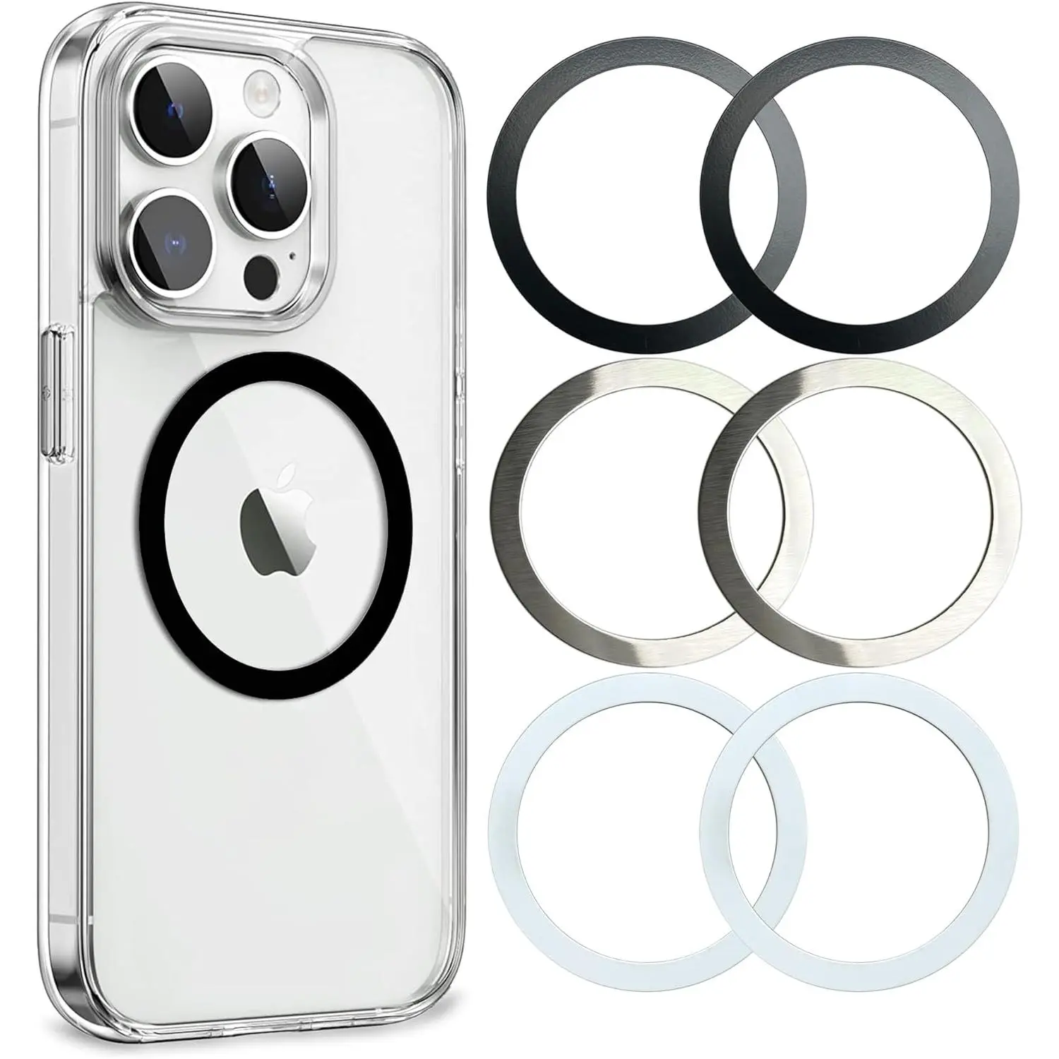Metal Rings Compatible with Magsafe Sticker, Ring for Phone Cases &  , 6 Pack (2 Black,2 White & 2 )