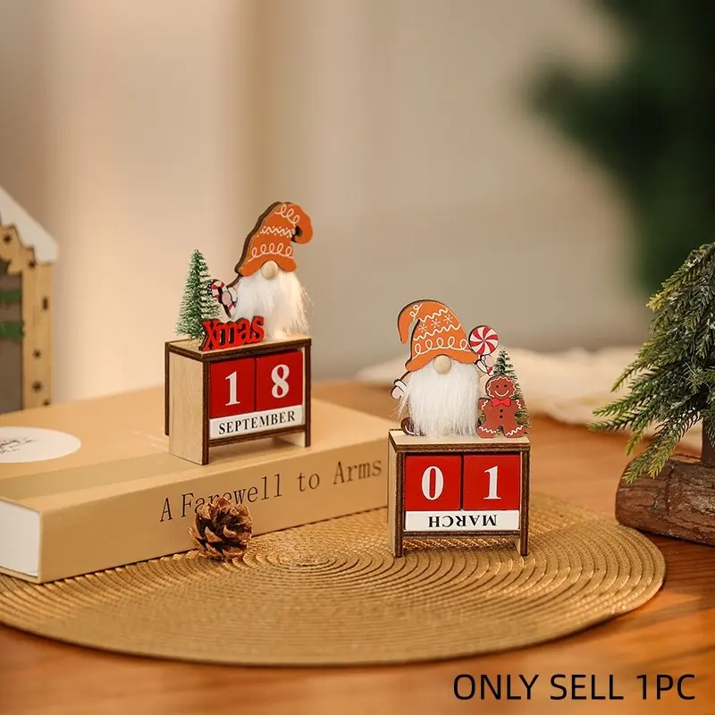 Vintage Wooden Counting Down Calendar, Christmas Tree Gingerbread Man Date Display, Holiday Decor, Living Room Party Setup