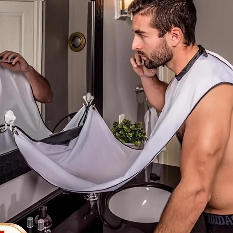 Men's Beard Apron Gown, Christmas Gift Beard Trimming Bib, Used for Shaving, Grooming and Hair Cutting, Haircare, Waterproof Non-Stick Beauty Cloth, Includes 2 Suction Cups, Beard Accessories