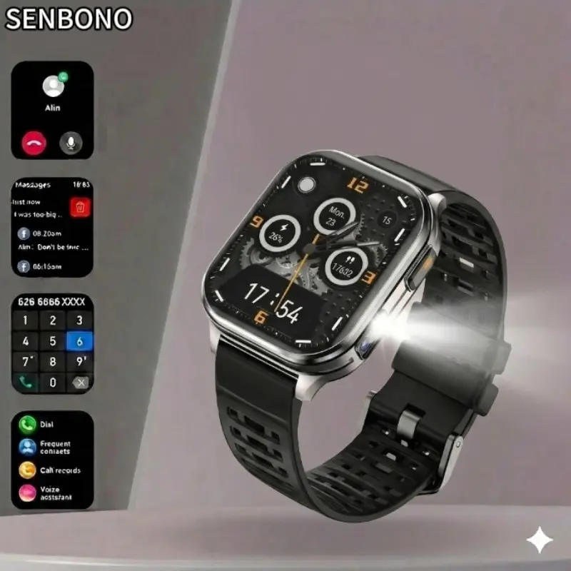 SENBONO New Smartwatch for Men & Women, WirelessCall/music/multiple Sports Modes,camera,video， Remote Camera Control,Fitness Tracker, Wearable, Compatible with iPhone & Android