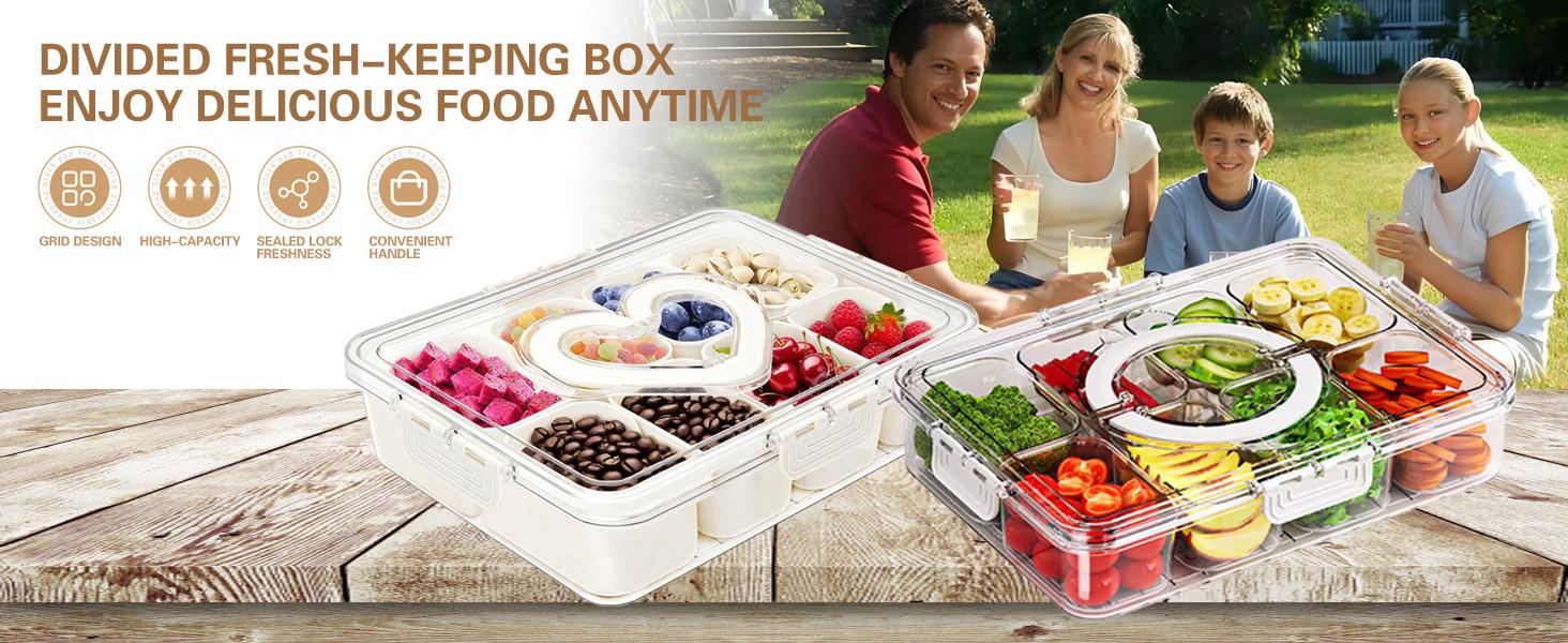 Snackle Box Container,8 Snack Bowls Portable Serving Tray Snack Box with Lid and Handle,Snack Containers Snackle Box Ideal for Veggies, Fruit, Candy, Party, Nuts, Essentials (1Pack-Snack Bowls-Cream)