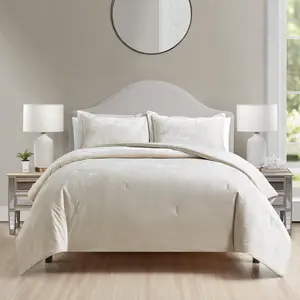 Luxury   Comforter Set, 3 count Reversible Comforters  Size with 2 Pillow Shams, Brushed Solid Microfiber ,   Cozy, Soft, Warm, Lightweight (Beige, 104x90 Inch)