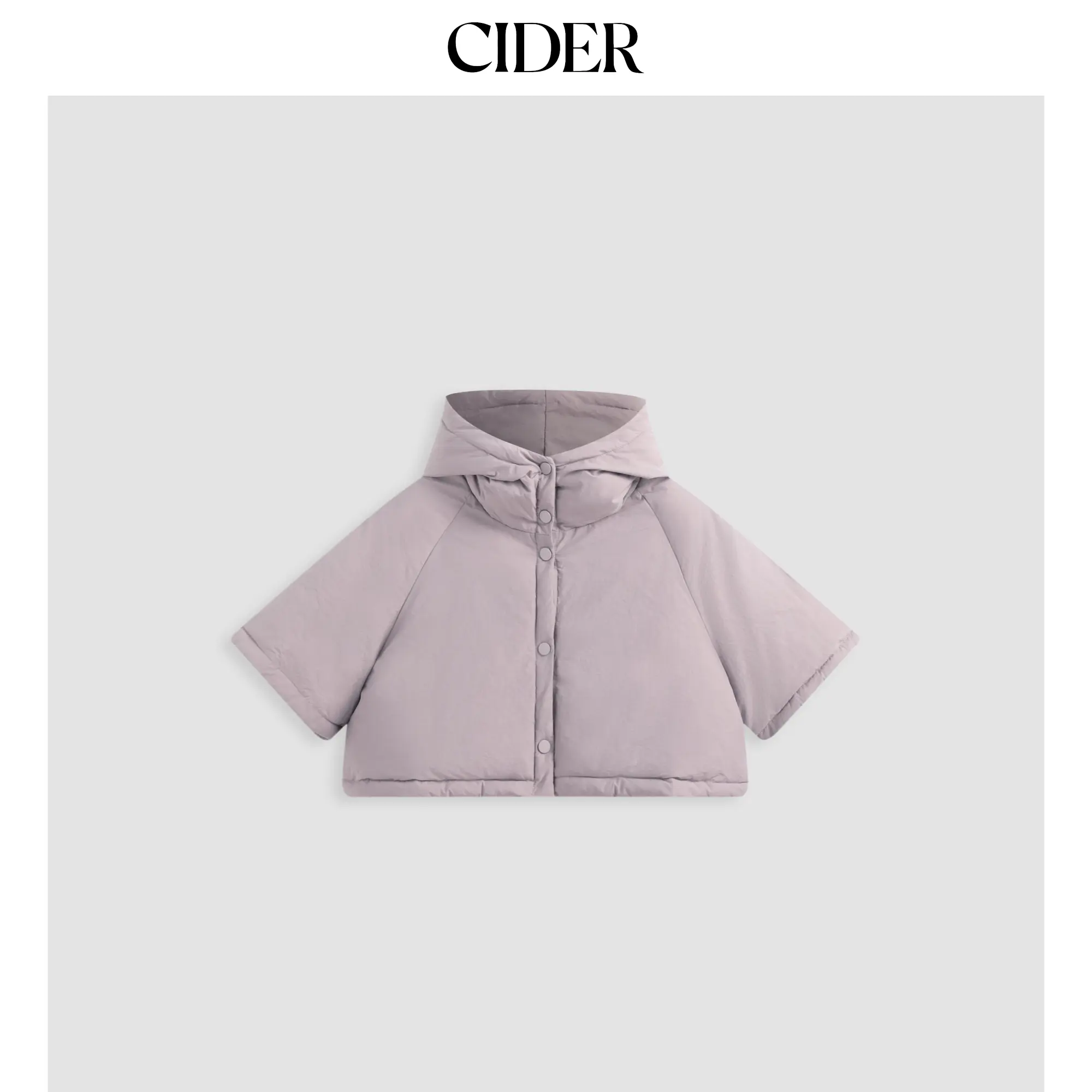 Cider Hooded Solid Button Puffer Crop Jacket