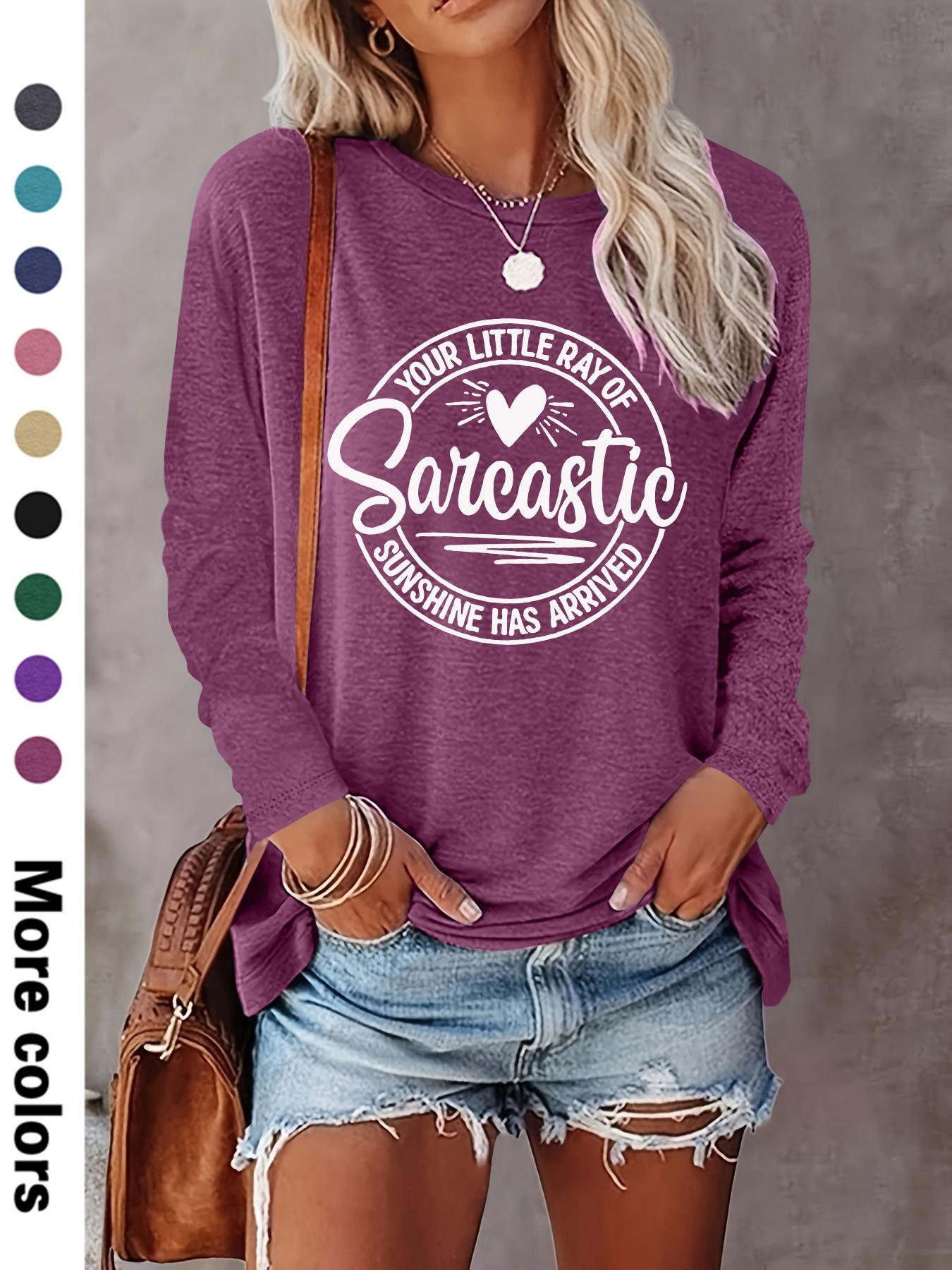 Women's Letter & Heart Print Round Neck Tee, Casual Long Sleeve Crew Neck T-shirt for Daily Wear, Ladies Clothes for All Seasons