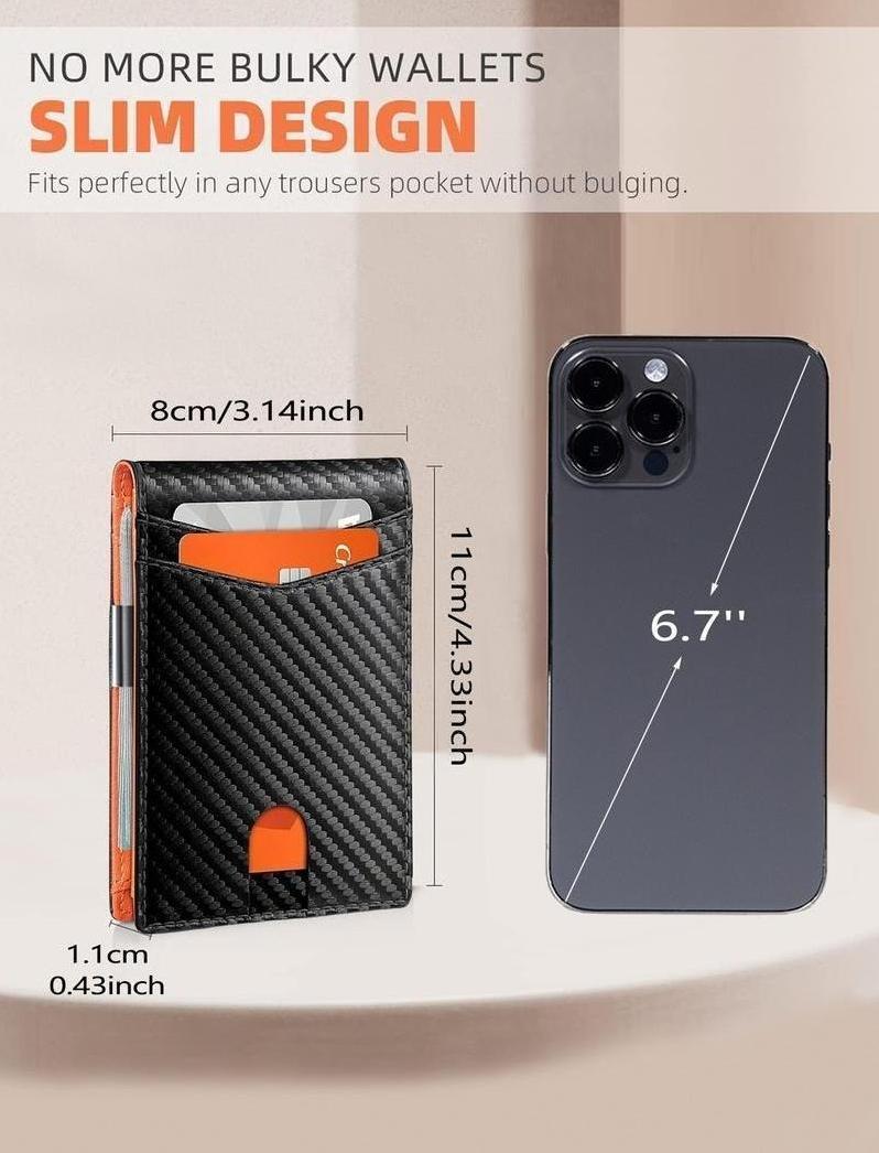 RFID Blocking Carbon Fiber Bifold Wallet - 2026 Minimalist Men's Wallet with Money Clip & Multiple Card Slots