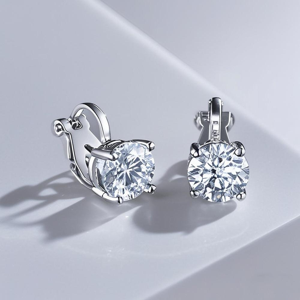 Micro-inlaid zirconia non-pierced ear clips for women, 3A grade super shiny geometric round colored earrings Moissanite Stud Unisex Hip Hop Zircon