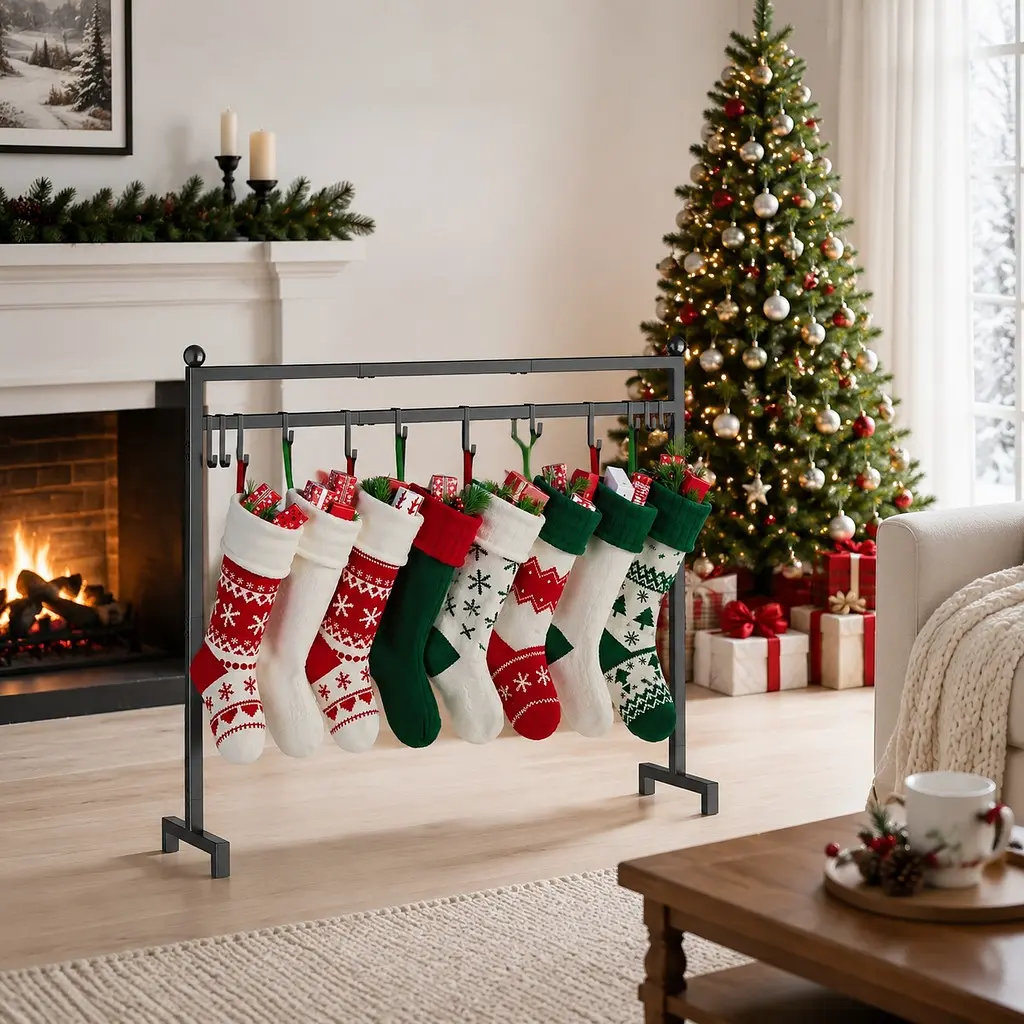 Littleox Christmas Stocking Holder Stand Christmas Stocking Hangers Metal Stocking Holder Stand for Floor Fireplace with 12 Hooks