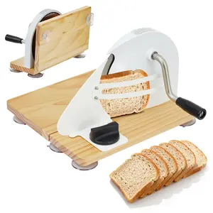 Collapsible Manual Bread Slicer with Hand Crank Foldable Wooden Board Steel Fence Adjustable Thickness Bread Cutter for Homemade Sourdough and Commercial