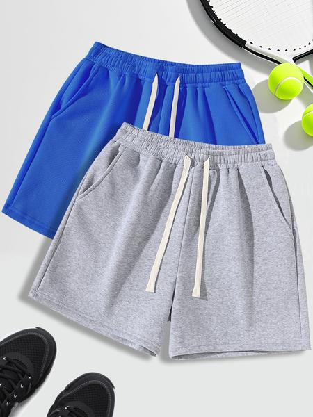 Unisex Drawstring Waist Shorts, Athleisure Casual Shorts, Soft Comfortable Solid Color Basic Style, Suitable for Casual Sports Outdoor Activities