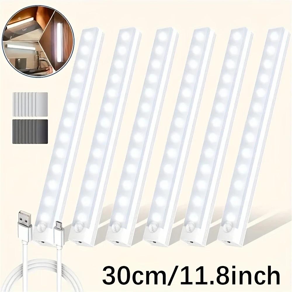 6-Pack Smart Night Light Wireless Magnetic Rechargeable Stick-On Under Cabinet Lights, 11.8in Motion-Activated Instant On, Dimmable White Color Temp, Ideal for Kitchen, Stairs