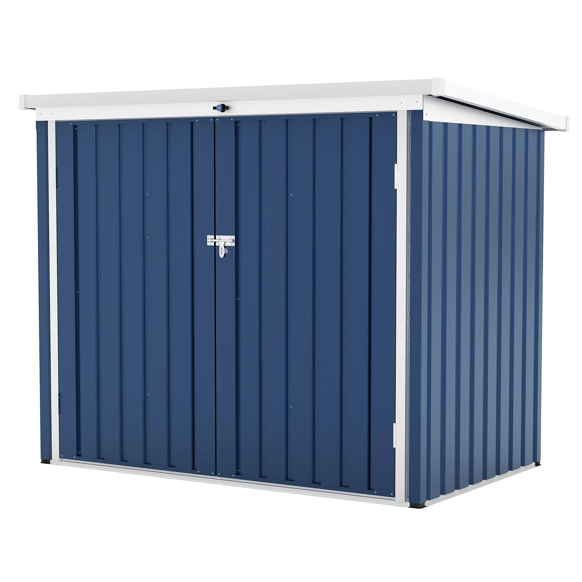 Storage Shed, 80 Cu.Ft Outdoor Trash Can, Storage Box with Lockable Door&Sloped Roof,Cabinet with Multi-Use Rust Prevention Galvanized Steel Enclosure for Yard, Garden, Patio, Blue/Grey