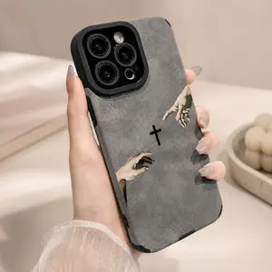 God's Hand pattern fine hole imitation fur phone case suitable for iPhone 17 Promax 17 Air 16 Plus 15 Pro 14 13 12 11 X XS Max anti drop phone case,Suitable for both men and women, Catholic-themed design, shockproof and drop-resist,Pumpkin,Drink,Note11Pro