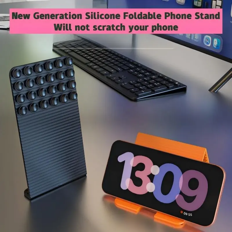 Flexible Silicone Phone Stand, Portable Foldable Tablet Holder, Car Dashboard, Laptop Screen, Bathroom Mirror, Gym Running Machine
