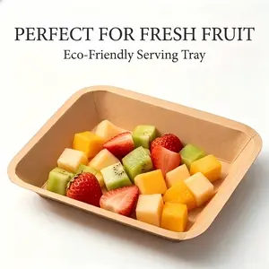 Biodegradable Eco-Friendly Oil-Resistant Waterproof Kraft Paper Tray, Thickened Disposable Paper Plate for BBQ Picnic Fried Chicken Snacks Takeout Commercial Use