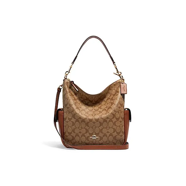 COACH Pennie 27 Large Capacity Bucket Bag for Women – Classic Monogram Leather and Coated Canvas Crossbody and Shoulder Handbag in Khaki