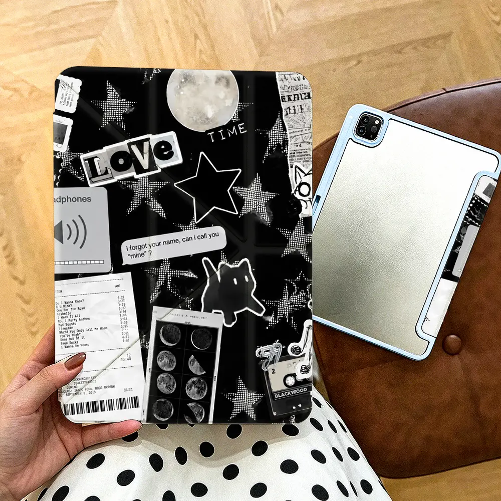Black and White Collage iPad Case， Aesthetic Grunge Style， iPad Case for iPad Pro 13 M4 2024 iPad Air6 M2 2024 iPad Pro 12.9 2022 iPad Pro 11 2022 iPad Air5 2022 iPad Mini6 2021， Unique Birthday Gift