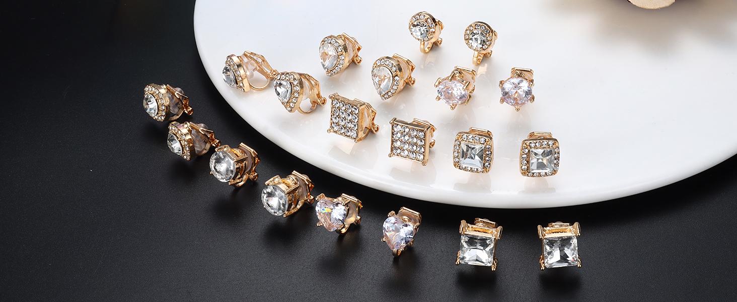 LOYALLOOK 10Pairs Cubic Zirconia Clip On Earrings for women Square Heart Ear Clips Earring Crystal Non-Pierced Clip Earrings LOYALLOOK 10Pairs Cubic Zirconia Clip On Earrings for women Square Heart Ear Clips Earring Crystal Non-Pierced Clip Earrings