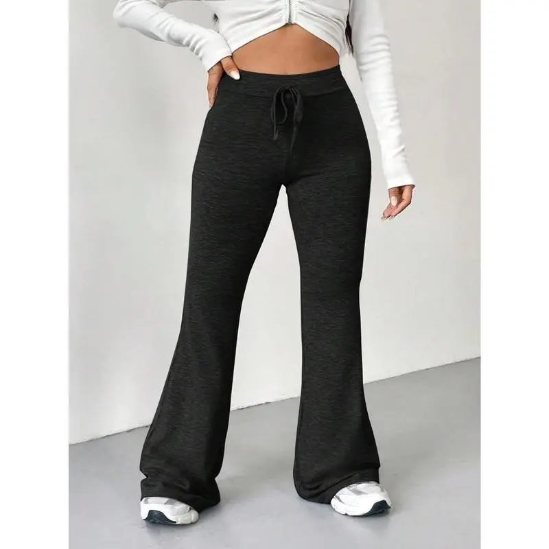 Women Casual Grey Drawstring Flare Sweatpants