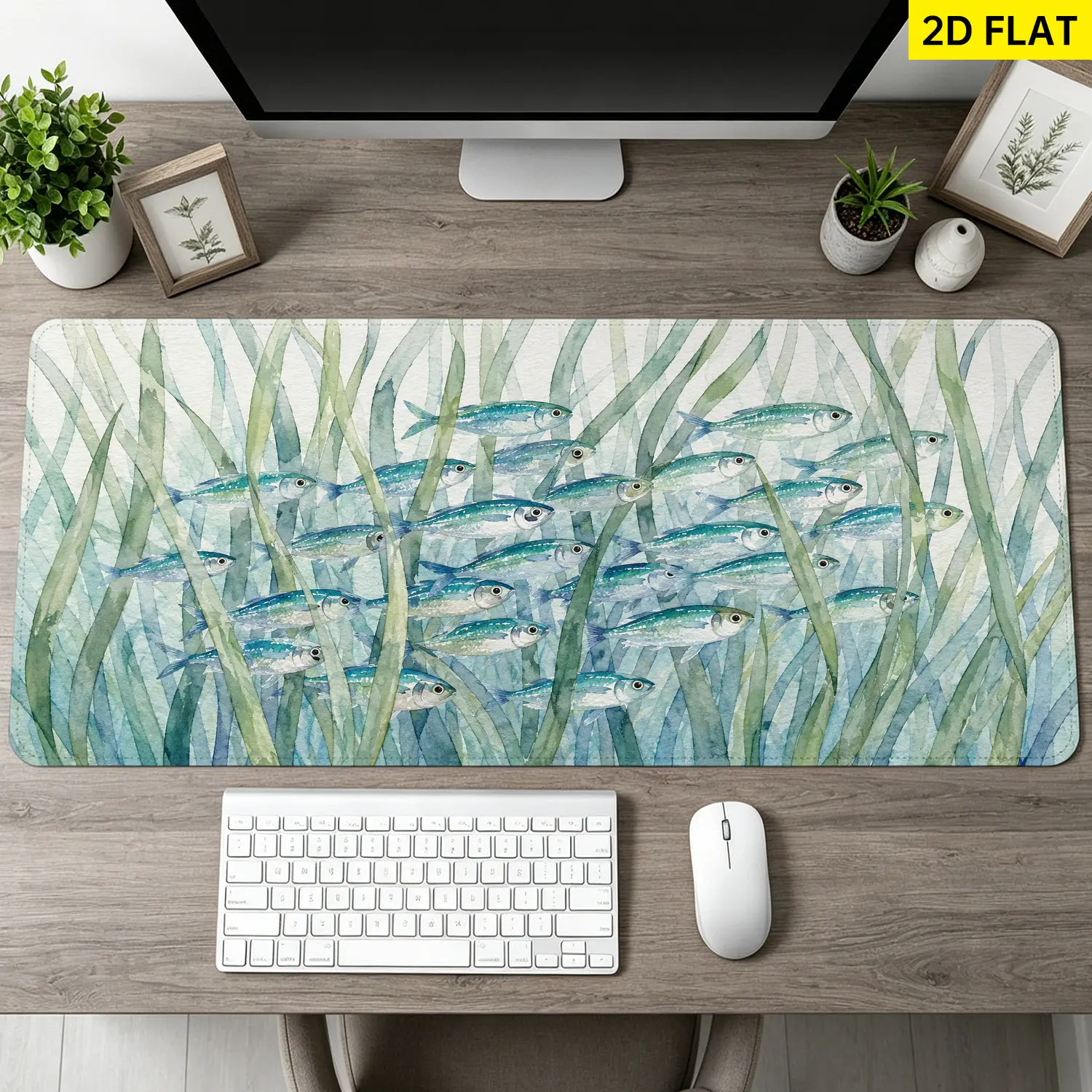 Extra Large watercolor fish in seaweed Mouse Pad,Non Slip Rubber Pad,Desktop Decoration Drotection Pad,Washable,Lock Edge Multi Size,Premium Multipurpose Mousepad For Office,Gaming Desk,Gift for Family and Friends