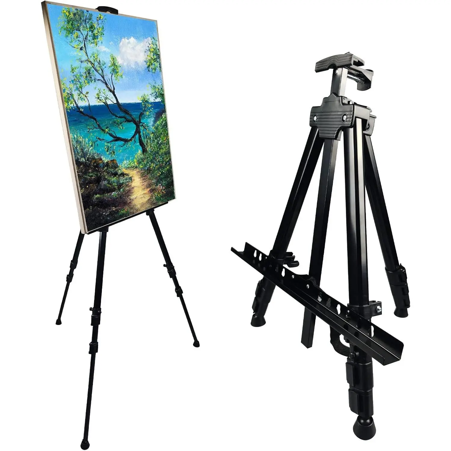 Black Portable Metal Frame Adjustable Art Easel - 17-66in Height, Canvas-Compatible, With Carrying Bag, Tabletop/Floor Display, Wedding Signage Use, For Tabletop/Floor Display