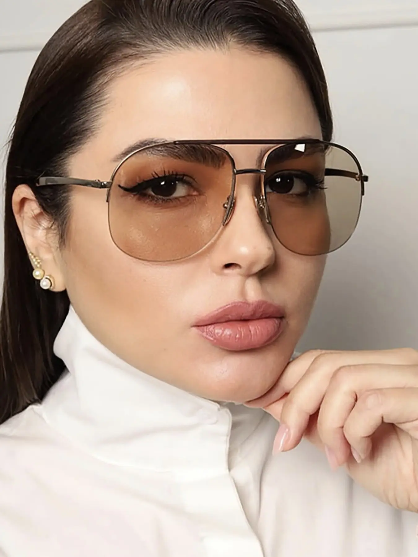 Large Frame Pilot Sunglasses for Women, Stylish Metal Double Bridge Design, Trendy Sunglasses, Perfect for Streetwear, Beach Vacations, Daily Wear