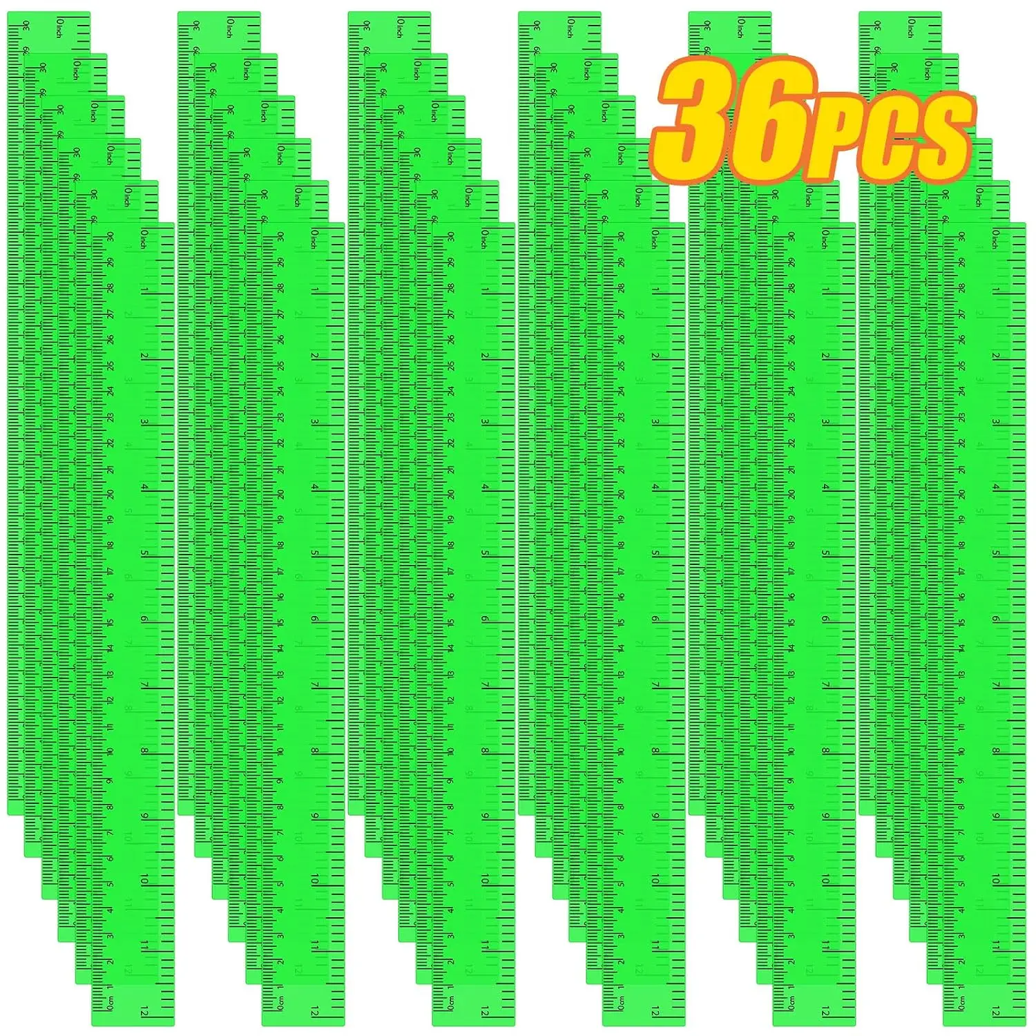 36 Pack 12 Inch Clear Green Plastic Rulers Bulk, Transparent Metric Rulers with Centimeters and Inches, Straight Measuring Rulers for  to School,  Classroom School Office  Supplies