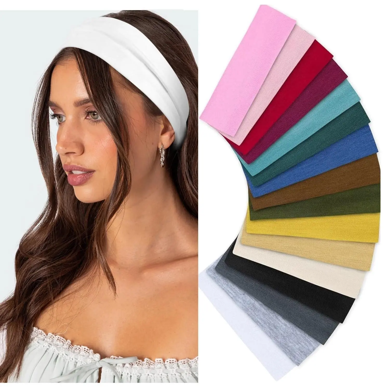 Huachi Headbands  Women Non Slip 16 Pack Multicolor Womens Head Bands, Elastic Hair Bands Soft Cotton Cloth Headband  Workout Yoga Sports Fashion Hair Accessories New model