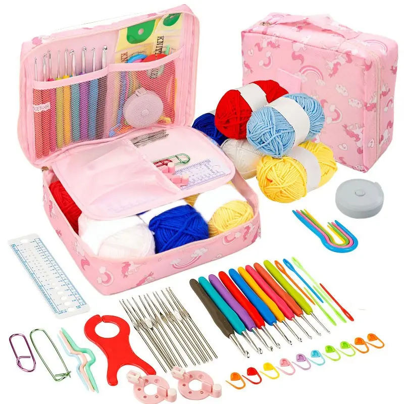Portable Crochet Kit, Ergonomic Crochet Hook, Travel Crochet Tools, Beginner Crochet Set, Crochet Hooks and Yarn Set, Crochet Accessories Set