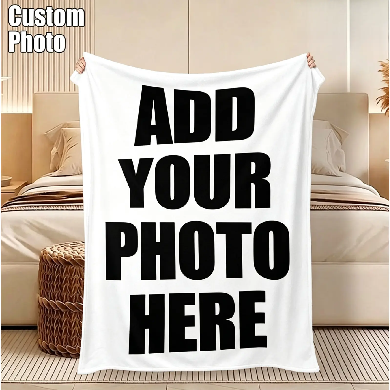 Customized Personal Photo/Text Polyester Fiber Flannel Blanket - Wrinkle Resistant, Modern, Multi-Size Gift for Family, Friends, Special Occasions (Birthday, Anniversary, Holiday) to Cherish Memories