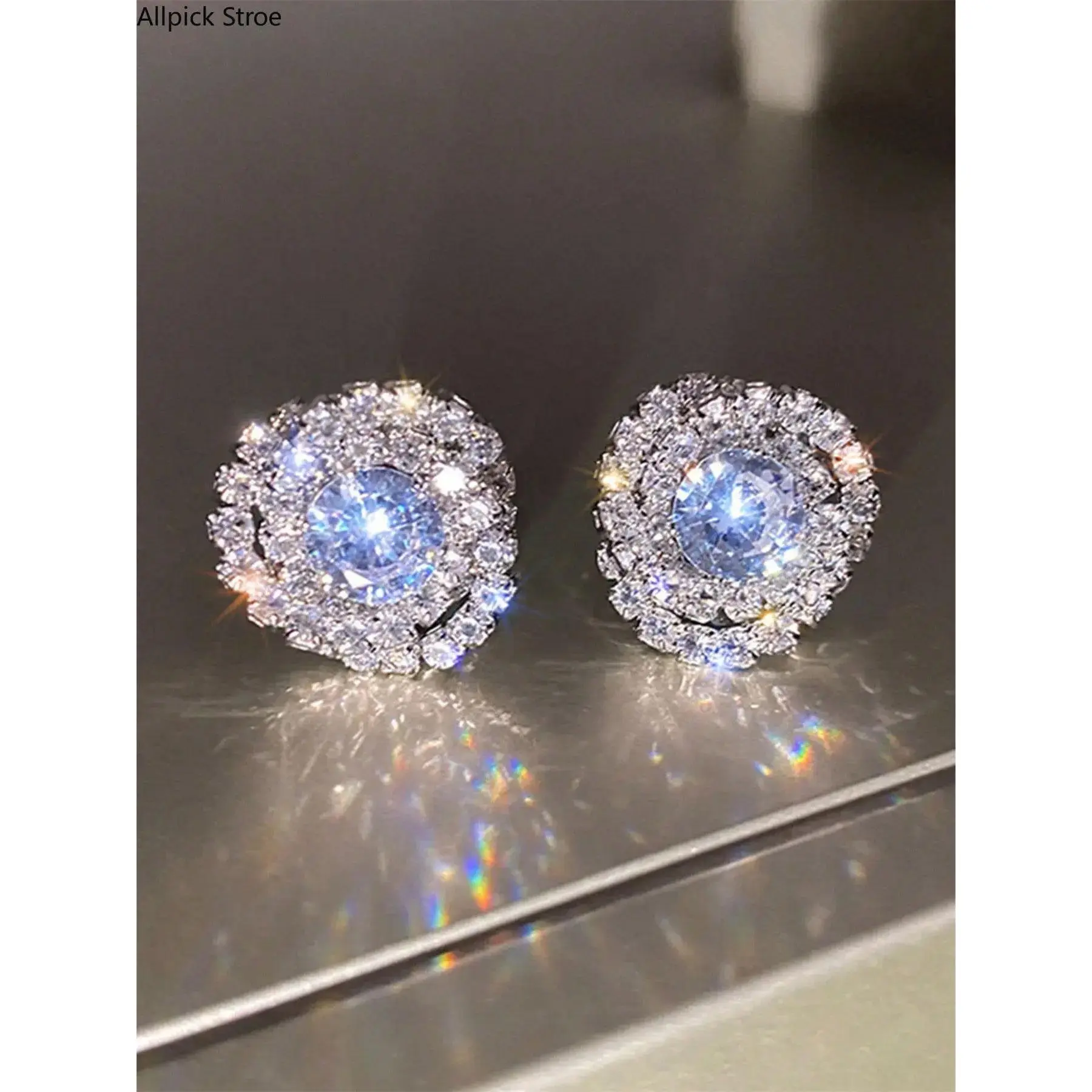 Glamorous Stud Earrings with Cubic Zirconia Halo Design for Women, Statement Jewelry for Wedding, Party, or Anniversary Gift, Sparkling