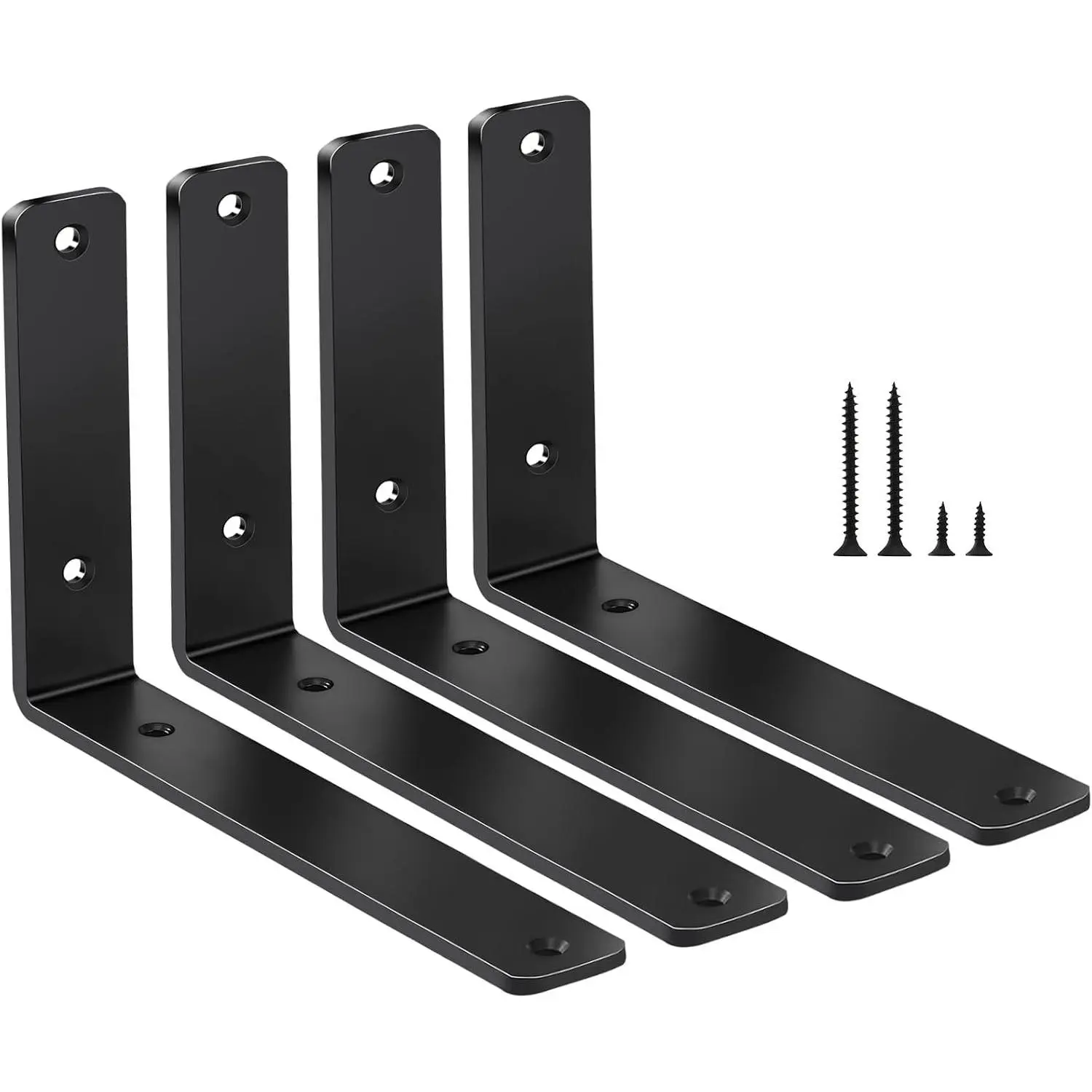 4 Pack Black L Shelf Brackets, 6"L x 4"H x 1.5"W, 5mm Thick Metal Floating Shelf Supports with ScrewsGift