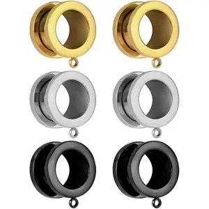 3 Pairs DIY Tunnels Plugs Gauges for Ears Piercing Jewelry, Women Mens Stainless Steel Ear Dangle Gauges Accessories