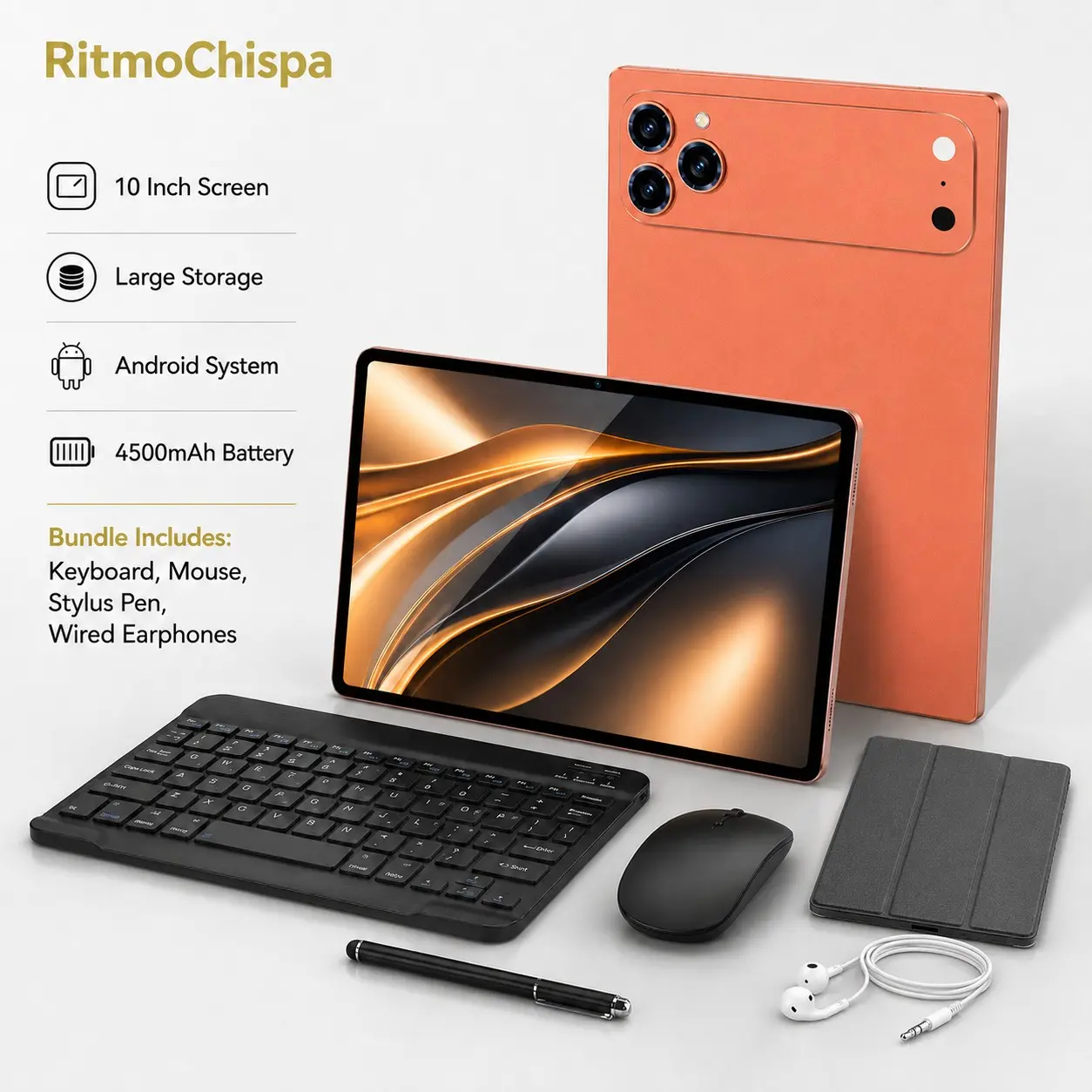 10.1 Inch Android Tablet PC, 3gb RAM 32GB ROM, All-In-One Kit with Keyboard, Shockproof Case, Mouse, Touch Pen, Dual Camera for Work & Entertainment
