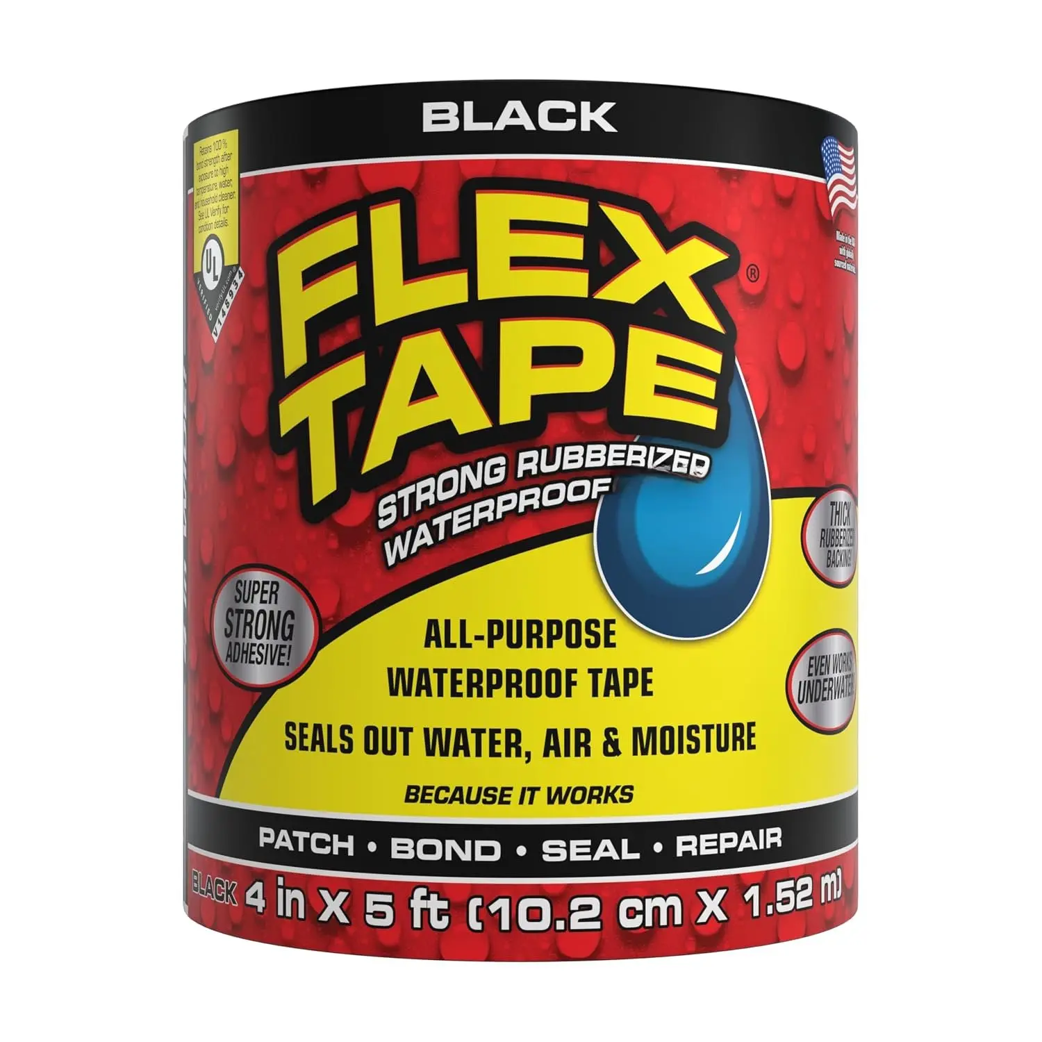,  Thick ible Rubberized   - Seal and Patch Leaks, Works Underwater, Indoor Outdoor -  RV Roof Plumbing and Pool Repairs, Black, 4 in x 5 ft, Pack of 1