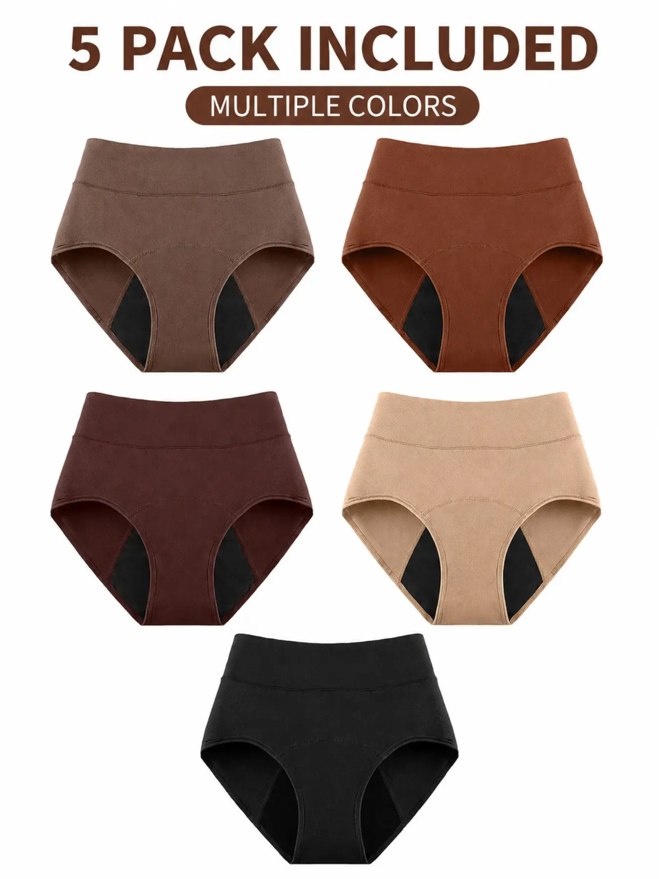 5-Pack Women's Period Underwear, Ultra Comfortable and Stylish, Ideal for Daily Wear and Special Occasions, Soft and Breathable Design