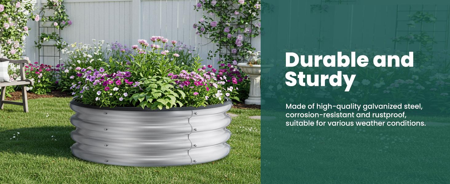 Round Galvanized Raised Bed Kit, 2 Pcs 2 x 2 x 1ft Teal Blue Galvanized Boxes, for Vegetables