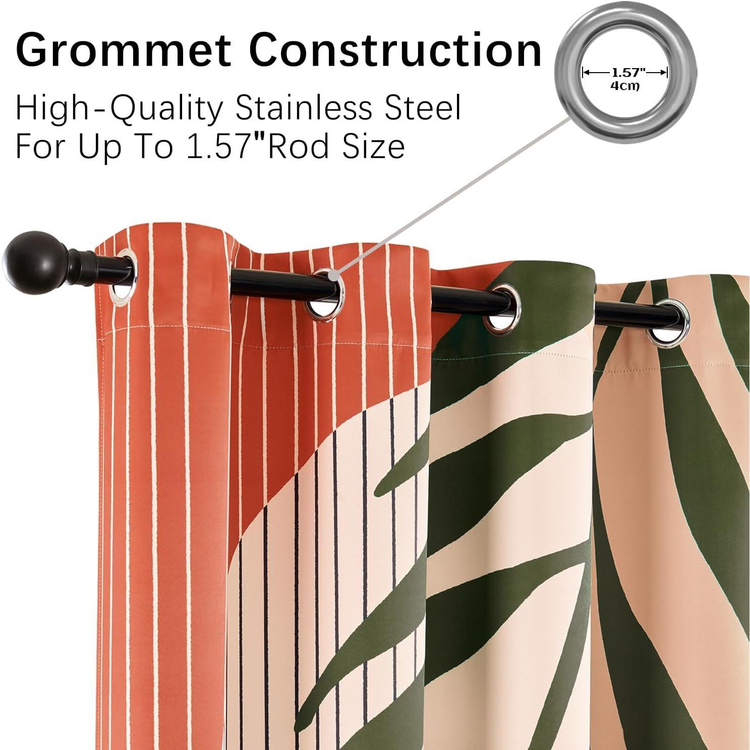 Mid Century Modern Curtains Set Thick  Boho Curtain Blackout for Bedroom Bohemian Style Decor Window Leaf Print Classical Drapes for Living Dining Room, 2 Panels, W52x72" L