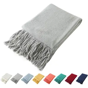 Decorative Knitted Throw Blanket with Soft & Cozy Tassel Blanket for Couch Sofa Bed (Light Grey,50x60)