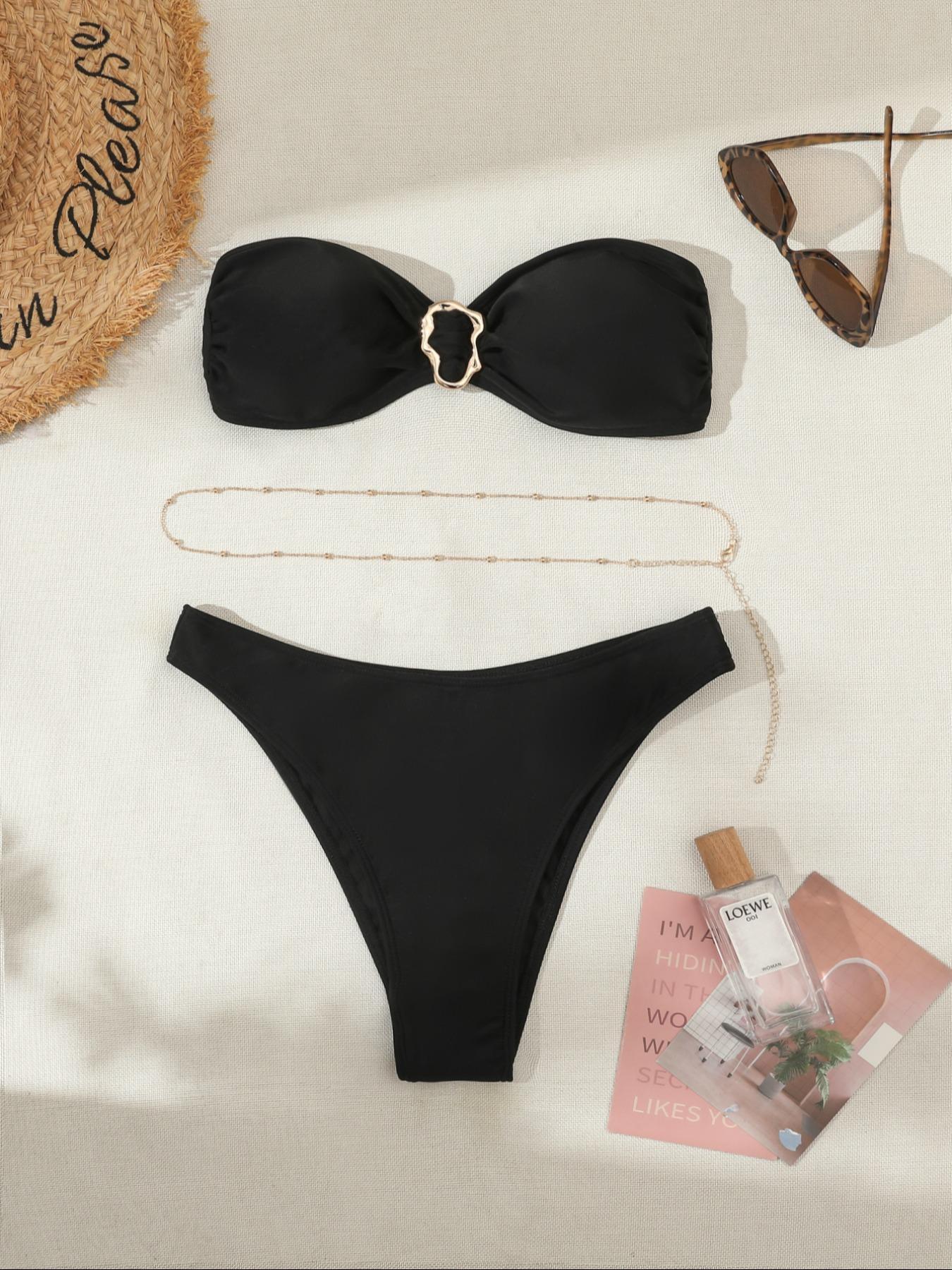 Two-piece Set Women's Bikini Set, Casual Fashion Chic Swim Top & Swim Bottom Swimsuit Set, Ladies Swimwear for Beach Holiday Vacation