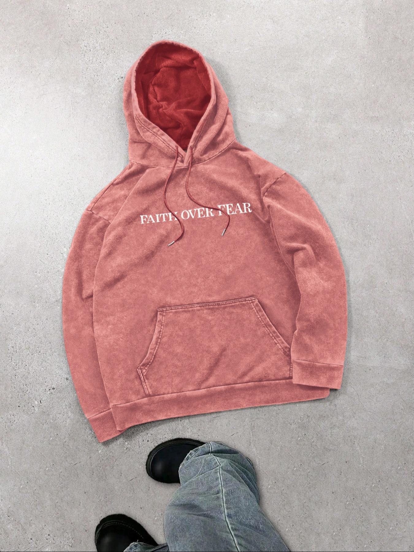 Men's Street Style Graphic Print Washed Distressed Drawstring Hoodie, Casual Comfy Long Sleeve Kangaroo Pocket Design Hooded Sweatshirt for Daily Wear