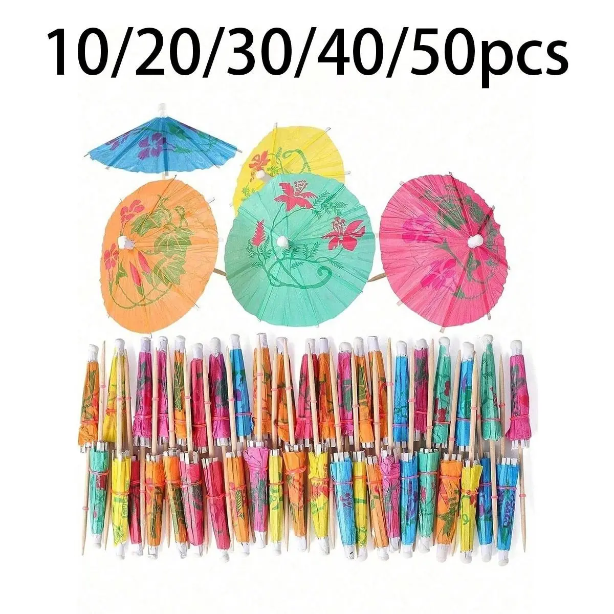 Colorful Paper Cocktail Umbrellas, Party Decorative Sticks, Hawaiian Tropical Style Drink Shades, Fruit Picks, 10/20/30/40/50 Pieces