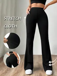 GILIPUR Women's High-Waisted Elastic Slim-Fit Micro-Flared Casual Pants – High-Stretch, Drapey, and Versatile for Workouts or Commuting