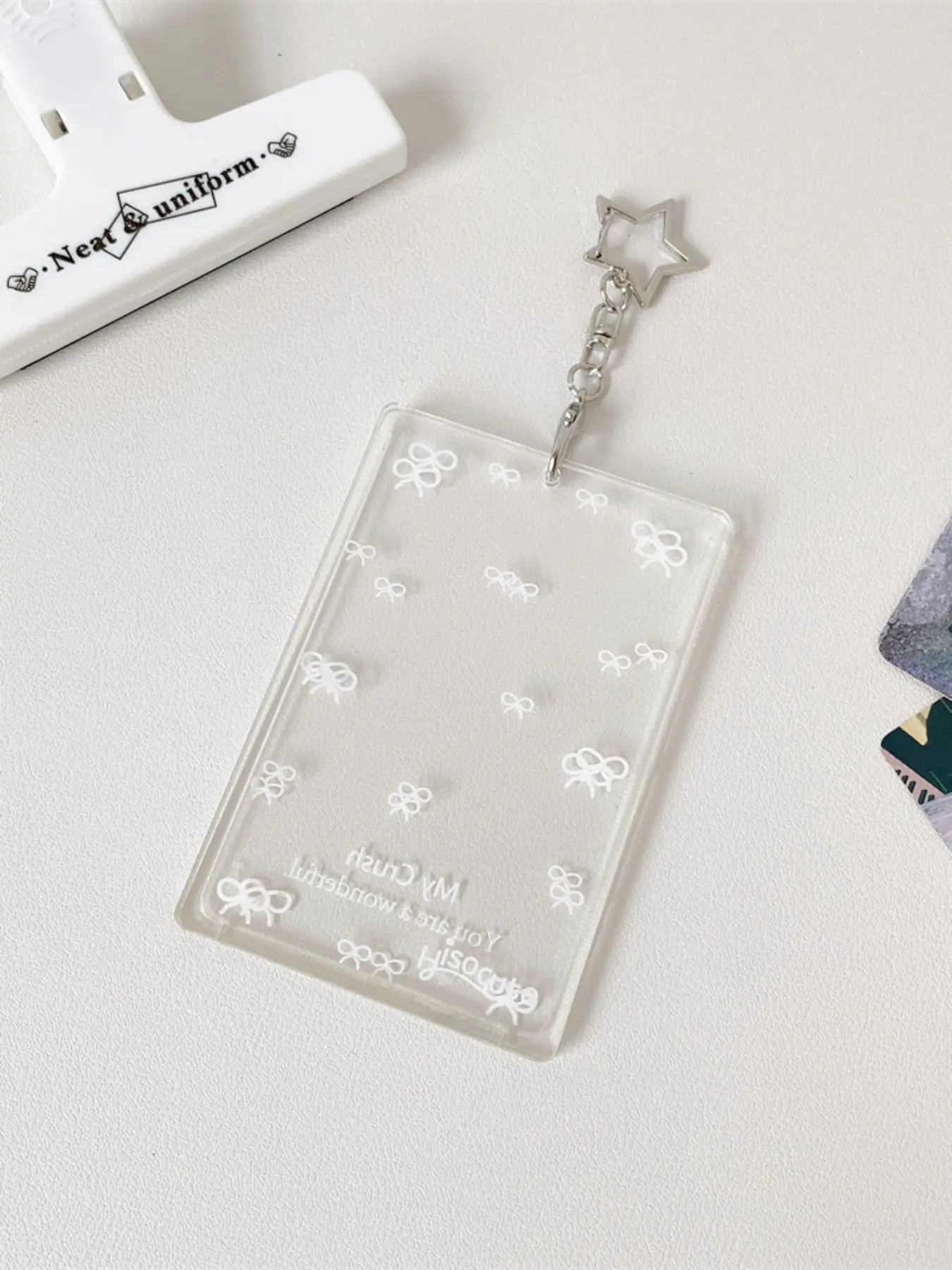 Summer Girl Transparent Butterfly Card Holder, Acrylic ID Holder, Student Meal Card Bus Pass Keychain, Star Fan Small Card Brick, Durable Hard Case, Clear Id Badge Holder