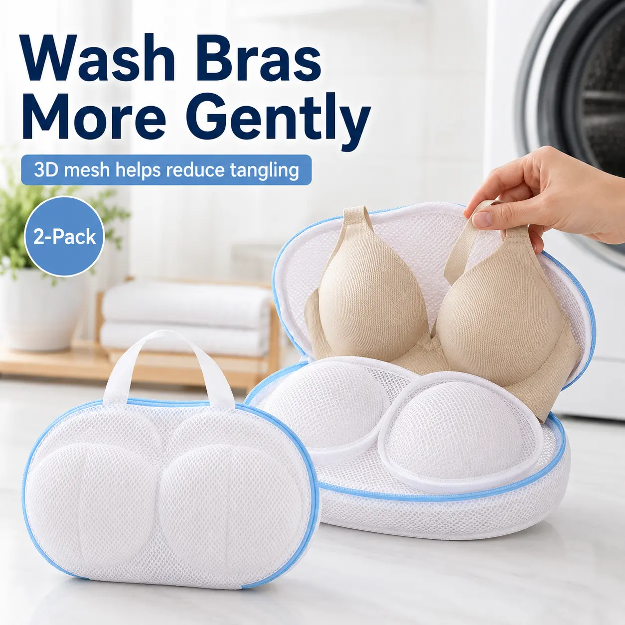 Bra-Specific Mesh Laundry Washing Bags, 2 Pack Underwear Protection Wash Bags with Zipper Guard & Hanging Handle, Ideal for Bras, Sports Bras, Underwear & Machine Washing
