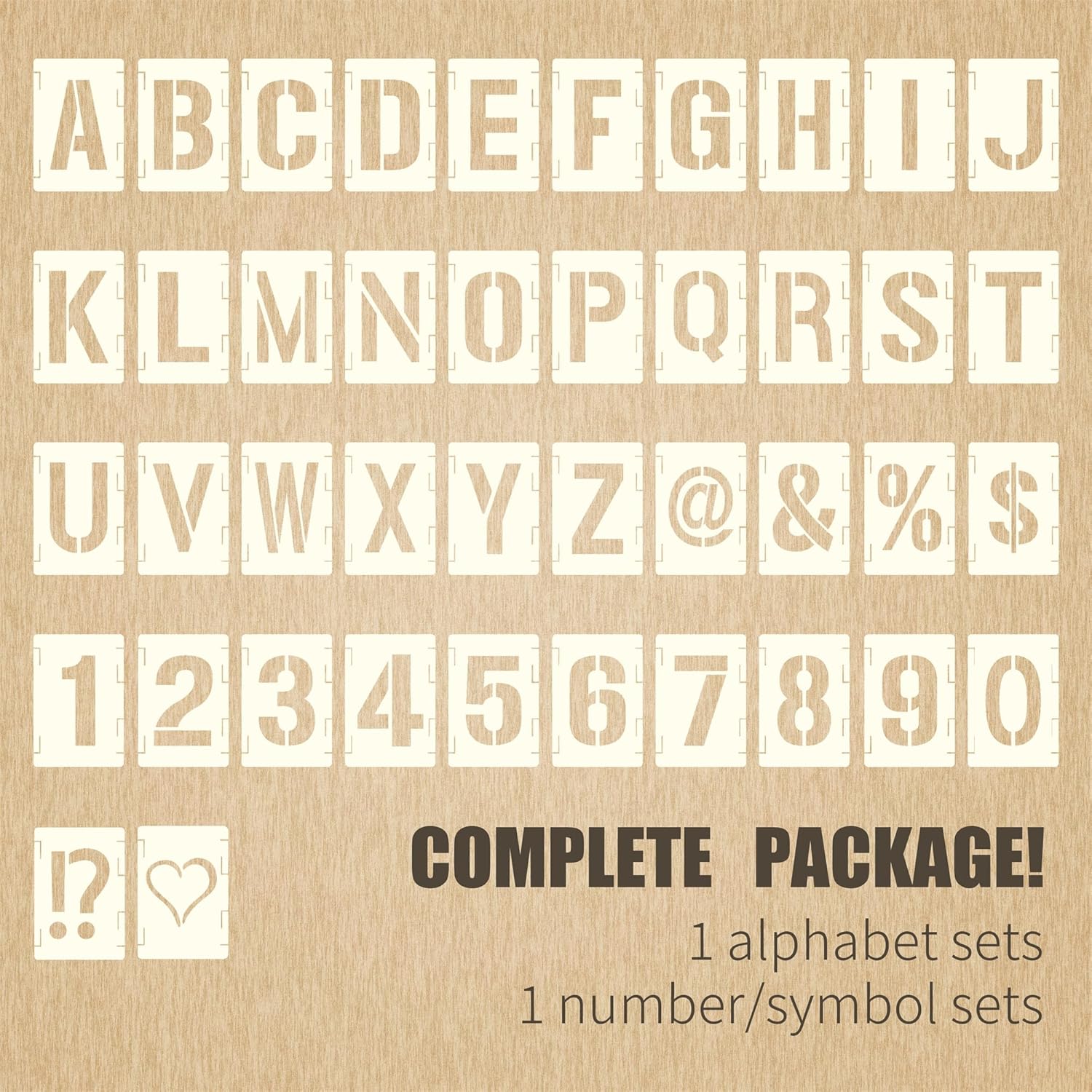 42 count Traceable Interlocking Stencil Template Set, 3 Inch  Letter Stencils, Alphabet Numbers and Symbols for Painting On   Journal Canvas Rock Sign Wall Art Fabric Chalkboard