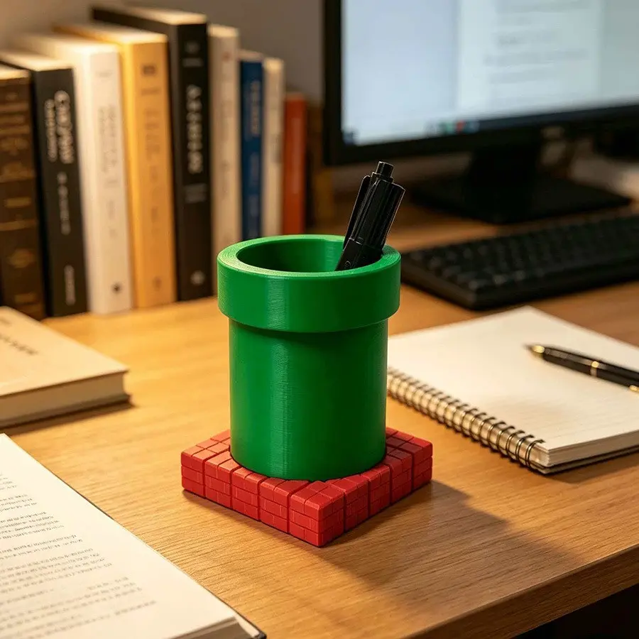 Creative Pen Holder Organizer, Game Style Tube Brick Design, Ideal Desktop Organizer and Decorative Stationery, Perfect Gift for Gamers