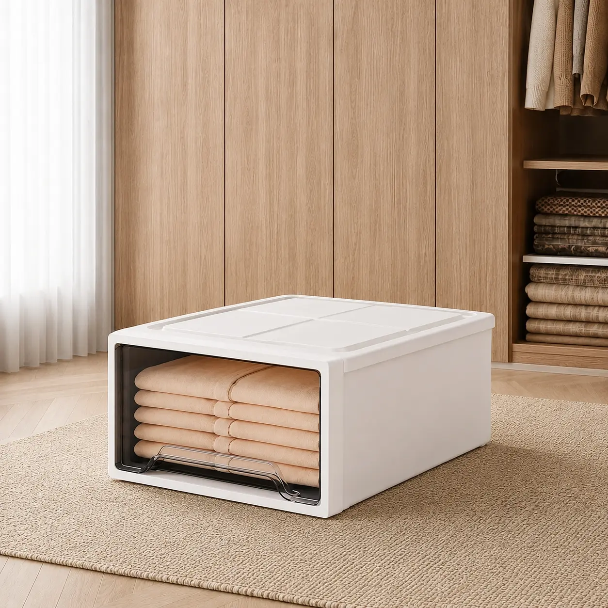 Stackable Foldable Drawer Storage Boxes, Large-Capacity Wardrobe Organizers, Storage Bins for Clothes, Documents and Desktops, Household Plastic Storage Cabinets, Multi-Functional Modular Storage Containers