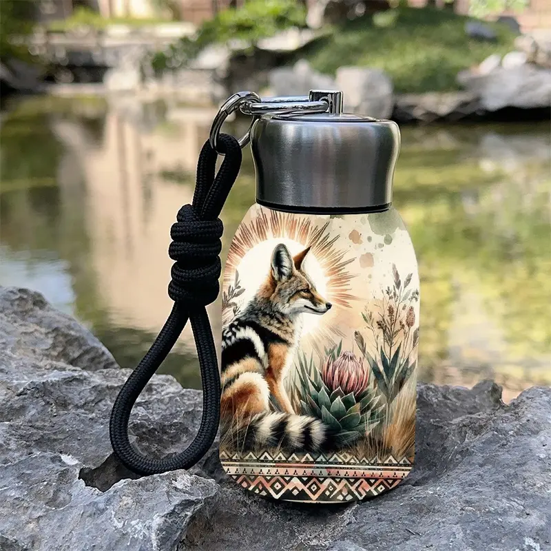 1pc 10.5oz Stainless Steel Tumbler - Leak-Proof, Insulated, Reusable, Hand Wash Only, Functional & Fashionable, Dual Advantage, African Jackal Watercolor Art Design, Ideal for Holiday Gift Item, Durable Drinkware, Office Essentials