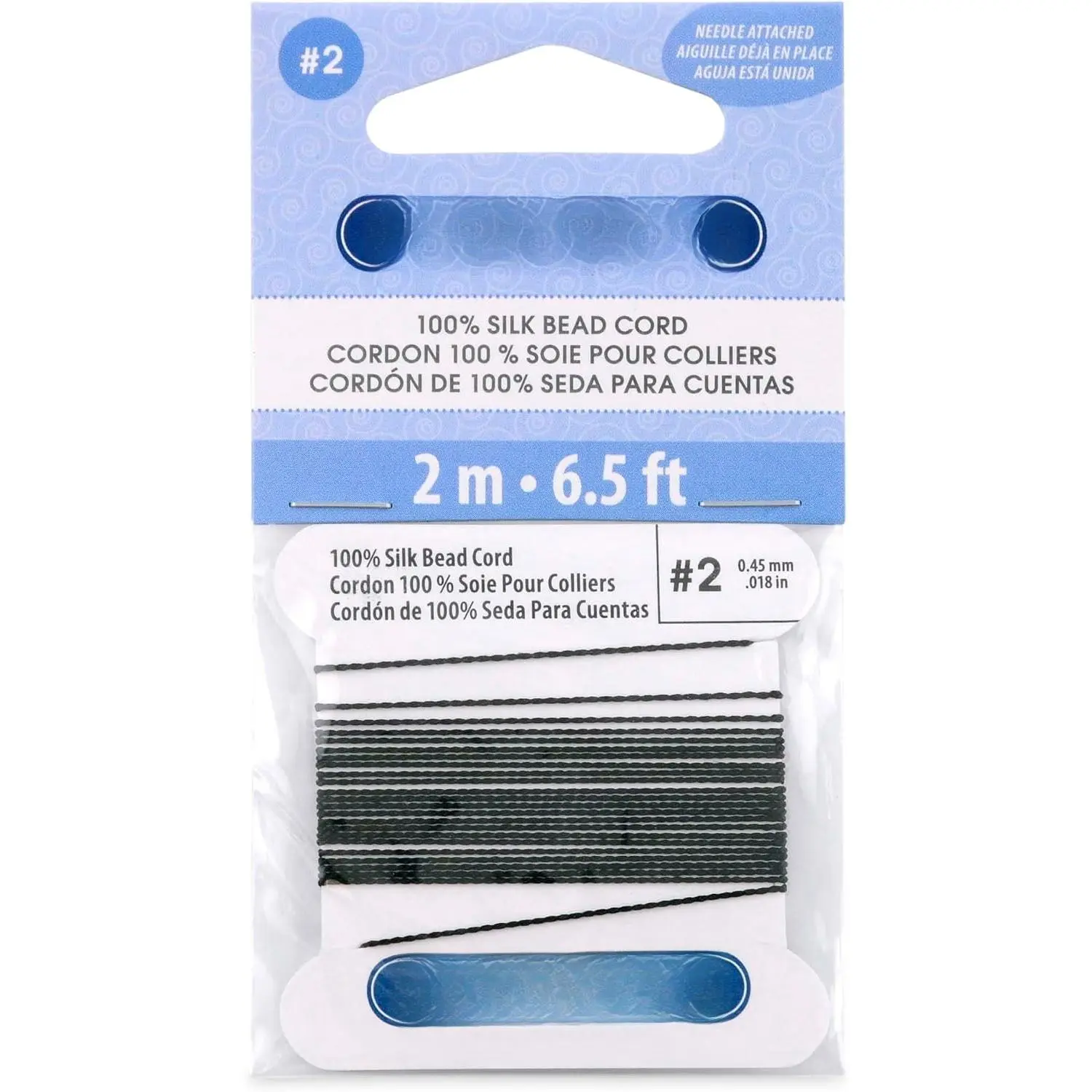 Silk Thread with  - Size #2, .45 mm / .018 in, Black |  Silk Beading Cord with Pre-Threaded , Durable and Easy to Use for  Making and Beading Creative Projects